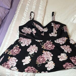 Torrid Floral Black and Pink Peplum Top Size 2